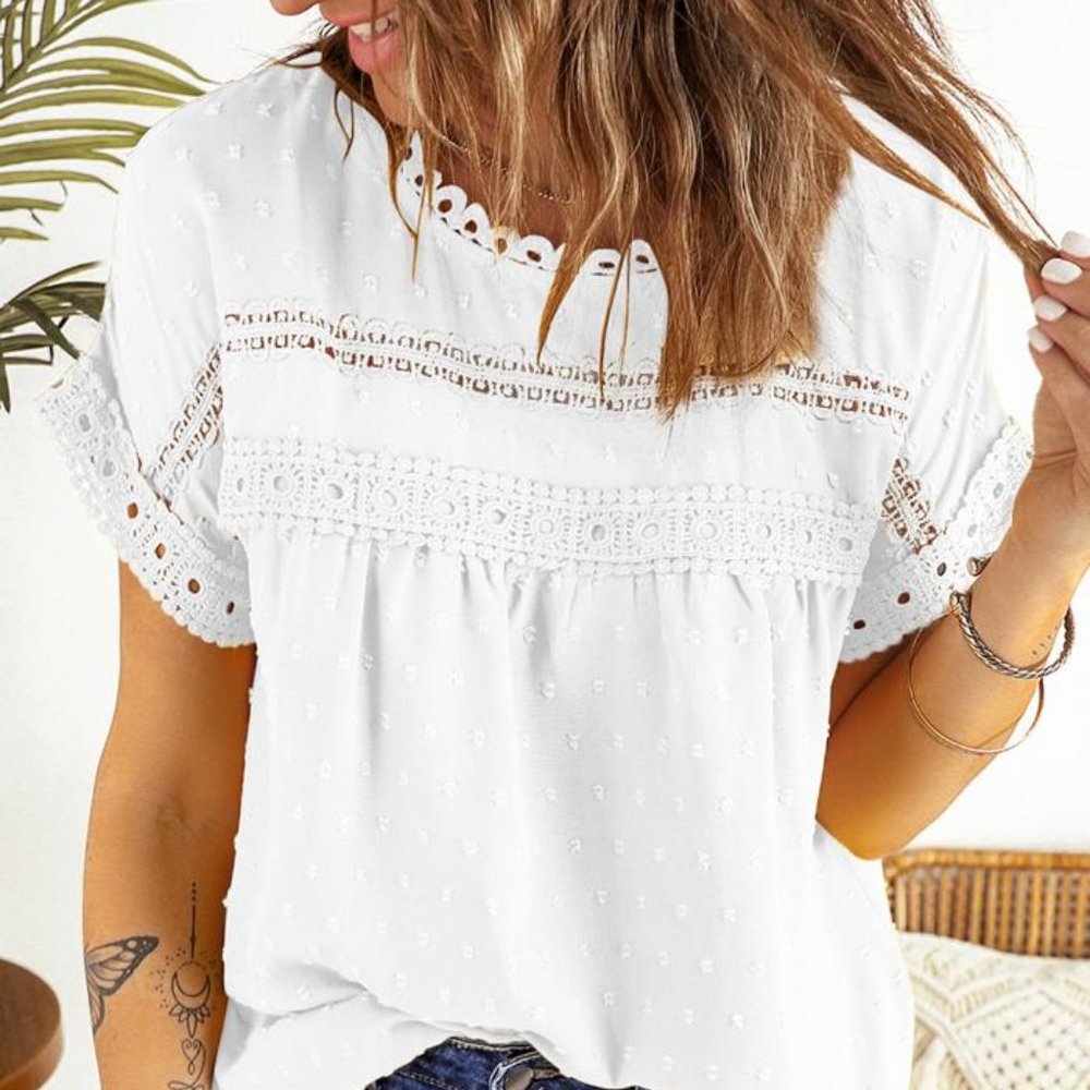 Swiss Dot Lace Top "WHITE"